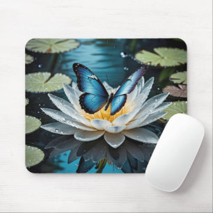 Mousepad Borboleta Morpho Comum sobre uma bacia de água
