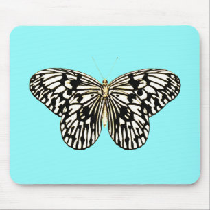 Mousepad Borboleta preta e branca, fundo de turquesa