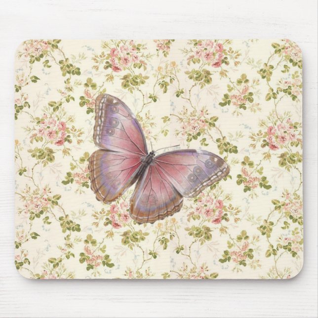 Mousepad Borboleta Rosa chique Floral (Frente)
