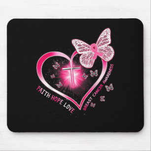Mousepad Borboleta Rosa Cruza Fé Esperança Amor Cancer