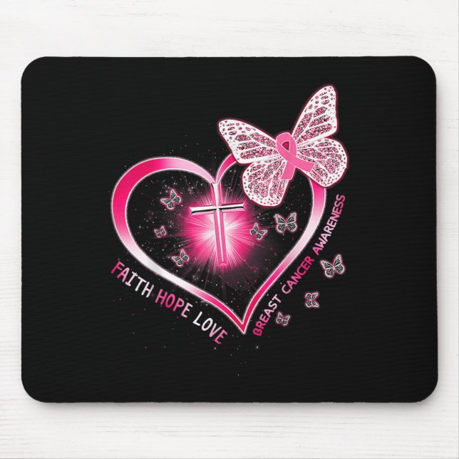 Mousepad Borboleta Rosa Cruza Fé Esperança Amor Cancer (Frente)