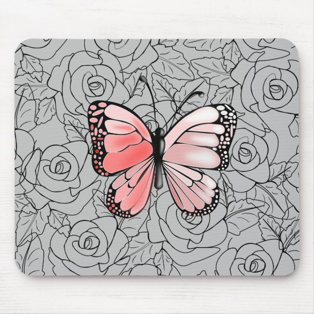 Mousepad Borboleta Rosa E Arte Rosa (Frente)