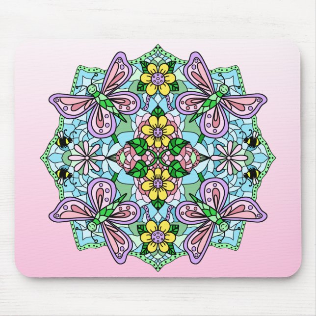Mousepad Borboleta rosa Mandala Whimsical Drake (Frente)