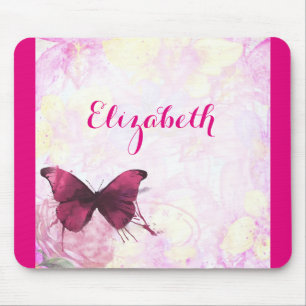 Mousepad Borboleta roxa da aguarela no rosa e no amarelo