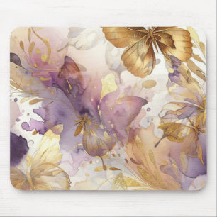 Mousepad Borboleta Roxa e Dourada Aquarela Borboletas