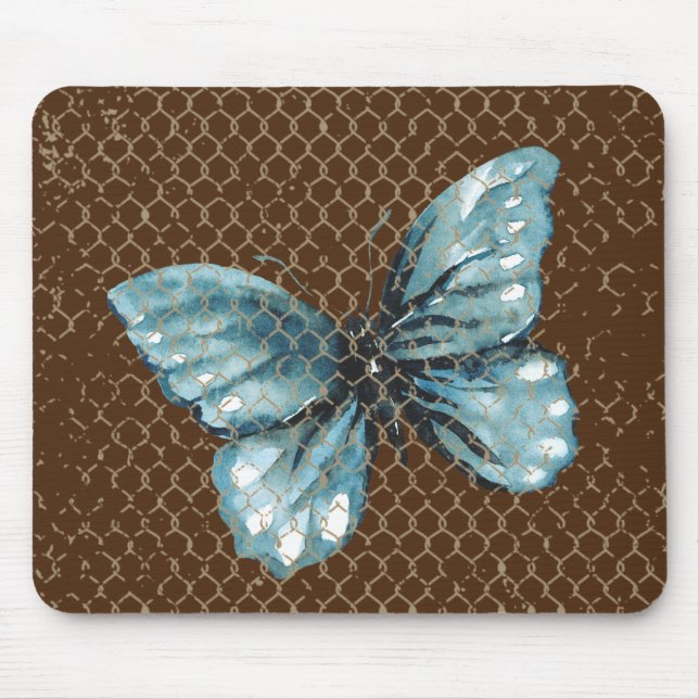 Mousepad Borboleta Teal em Design de Cerca de Corrente (Frente)