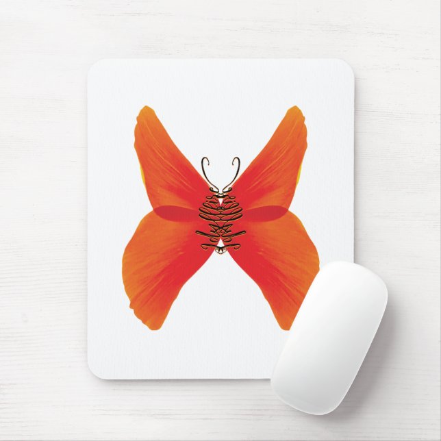 Mousepad Borboleta Vermelha Laranja com o seu nome (Com mouse)