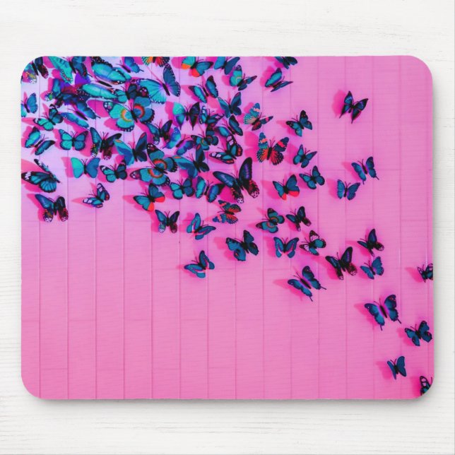 Mousepad Borboletas Azul Rosa Bonito (Frente)