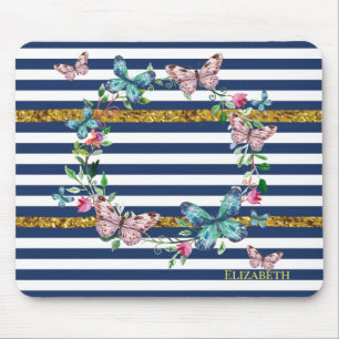 Mousepad Borboletas Cinematográficas Girly Modernas Stripe