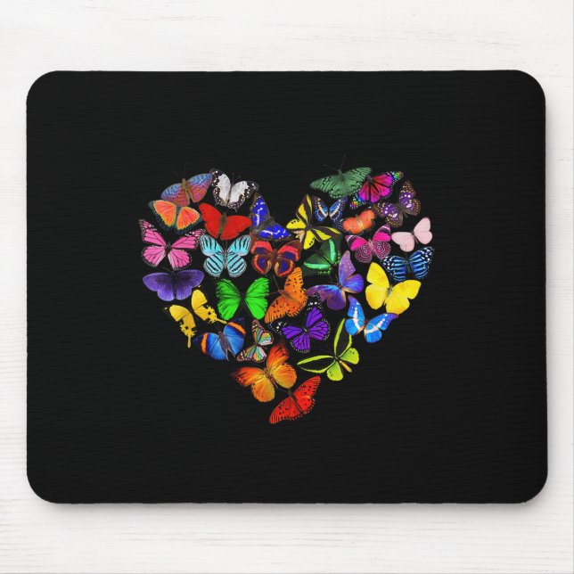 Mousepad Borboletas coloridas borboletas cardíacas amam Val (Frente)