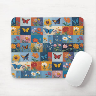 Mousepad Borboletas Coloridas E Flores Silvestres Remendos