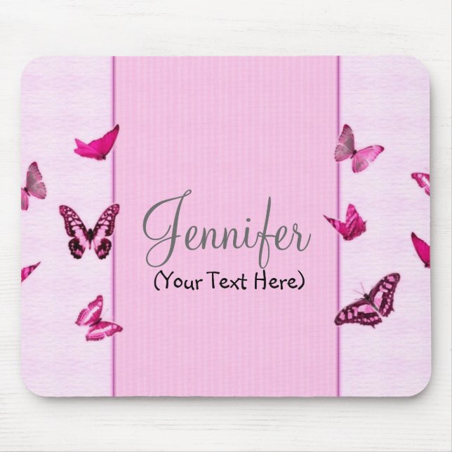 Mousepad Borboletas cor-de-rosa femininos personalizadas (Frente)
