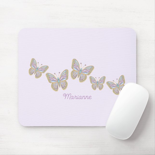 Mousepad Borboletas de Joias Azul Roxo Dourado (Com mouse)
