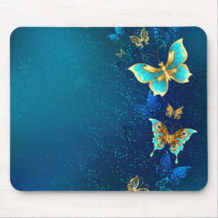Mousepad Borboletas de Ouro em um fundo azul