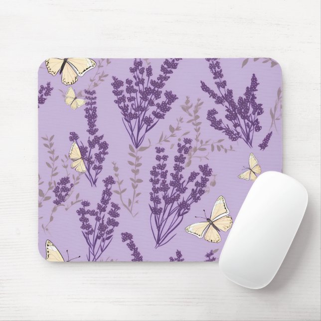 Mousepad Borboletas e flores de Lavanda (Com mouse)