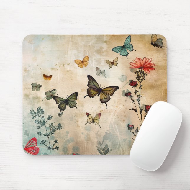 Mousepad Borboletas e flores de primavera (Com mouse)