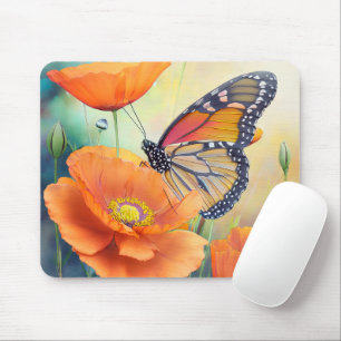 Mousepad Borboletas e Papoulas Laranja Botânico