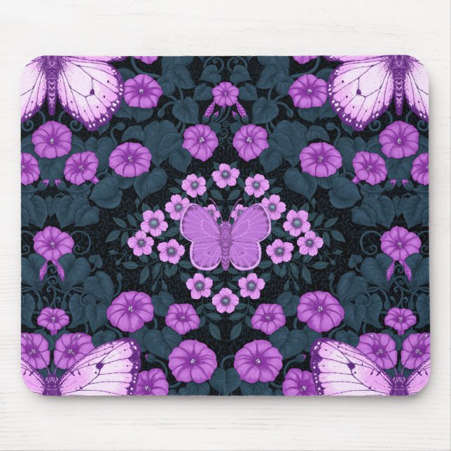 Mousepad Borboletas e simetria das flores, violeta e azul (Frente)