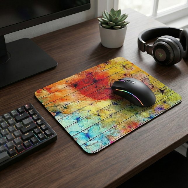 Mousepad Borboletas em madeira russa colorida (Criador carregado)