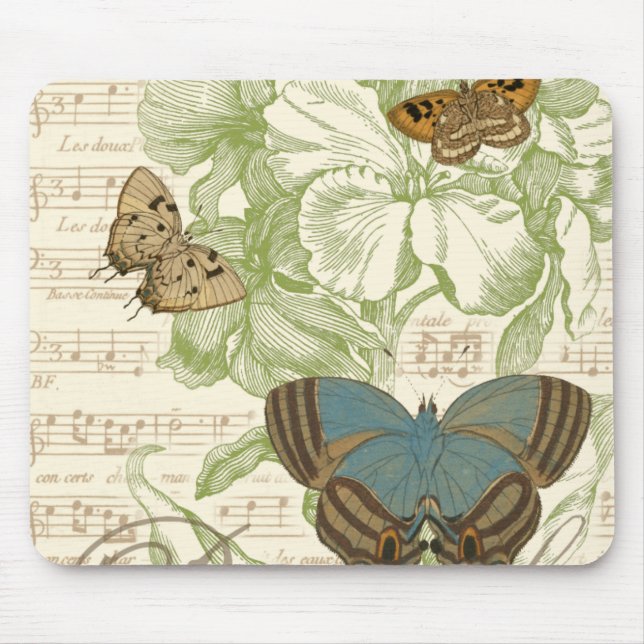 Mousepad Borboletas em Música Folha com Design Floral (Frente)