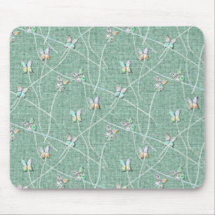 Mousepad Borboletas em Verde-Menta em Aquarela