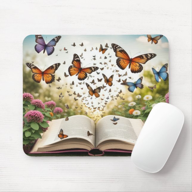 Mousepad Borboletas Explosivas do Livro Aberto (Com mouse)