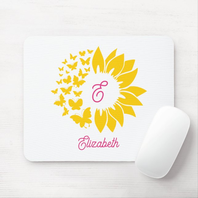 Mousepad Borboletas Florais, Amarelas cor-de-rosa (Com mouse)