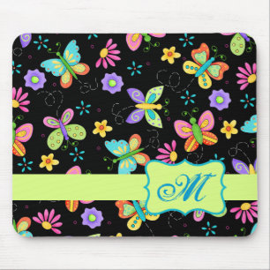Mousepad Borboletas irrisórios modernas no monograma preto