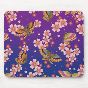 Mousepad Borboletas japonesas no meio de Sakura floresce