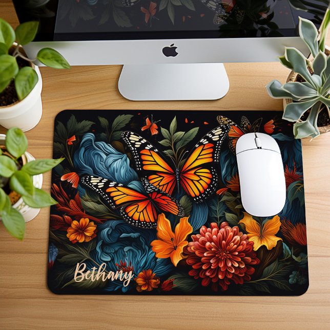 Mousepad Borboletas Monarcas E Lindas Flores Selvagens (Criador carregado)
