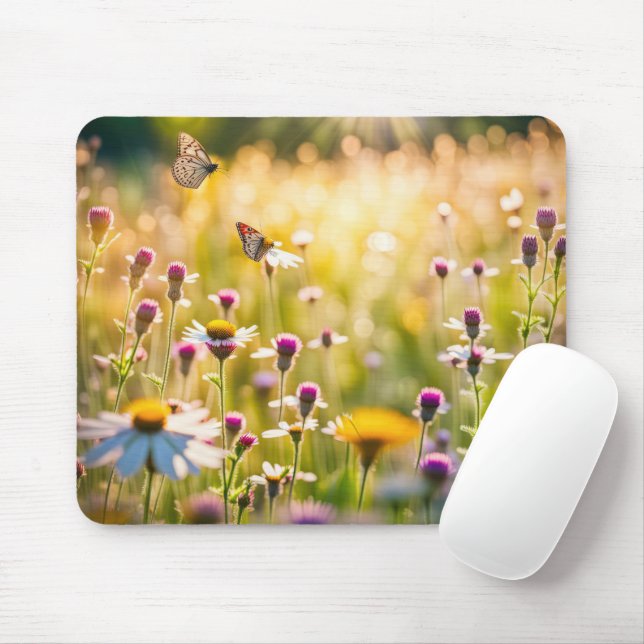 Mousepad Borboletas No Prado De Flor Selvagem (Com mouse)
