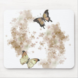 Mousepad Borboletas pretas castanhas com flores