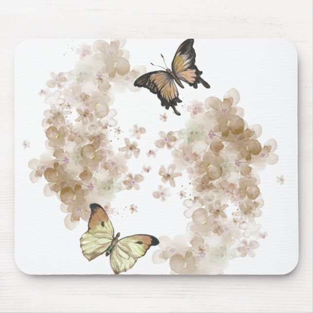 Mousepad Borboletas pretas castanhas com flores (Frente)