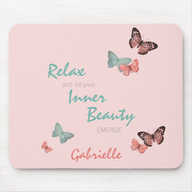 Mousepad Borboletas w. Citação de beleza interna - Personal (Frente)