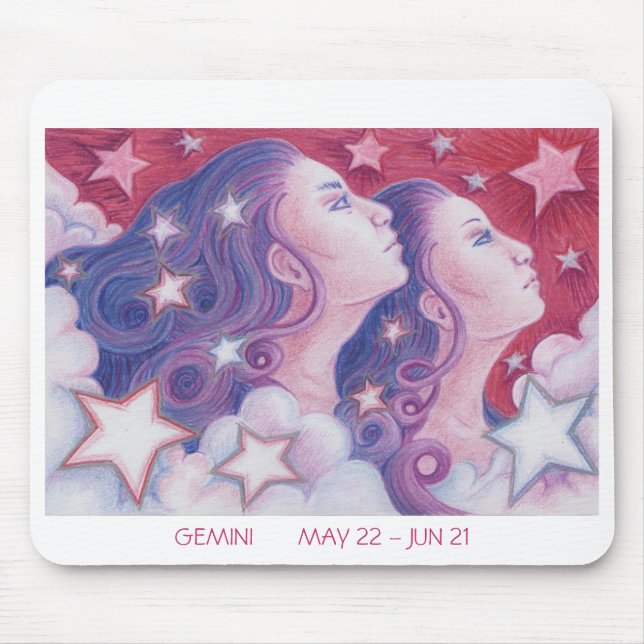 Mousepad Borda branca do bloco de porções Zodiac Gemini (Frente)