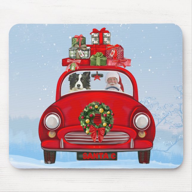 Mousepad Borda Cachorro Collie No Carro Com Papai Noel (Frente)
