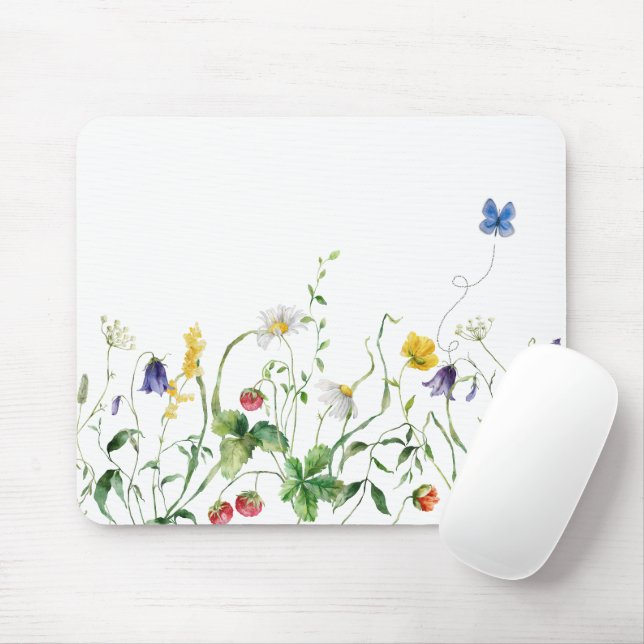 Mousepad Borda De Flor Selvagem Com Borboleta (Com mouse)
