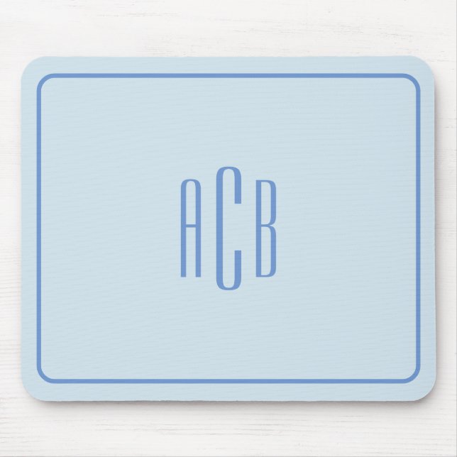 Mousepad Borda de Monograma Azul de Três Letras Simples (Frente)