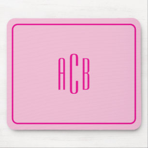 Mousepad Borda de Monograma Rosa Neon de Três Letras Simple