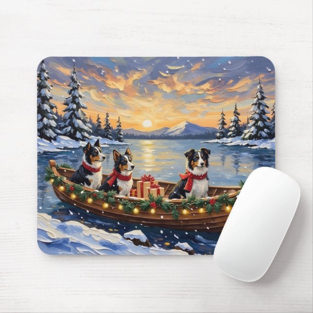 Mousepad Border Collie Christmas Boat Holiday (Com mouse)