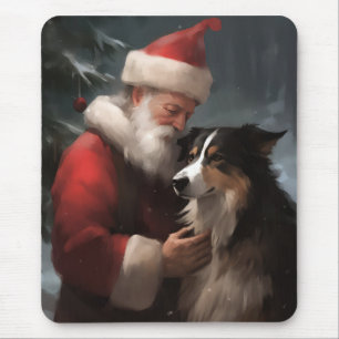 Mousepad Border Collie Com O Papai Noel Natal Festivo