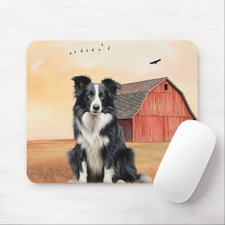 Mousepad Border Collie Dog and Red Barn Ranch