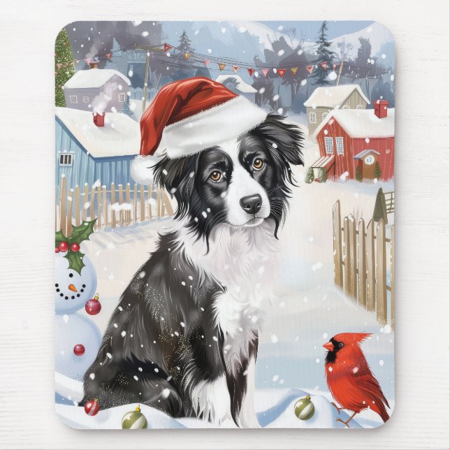 Mousepad Border Collie Dog Winter Wonderland Natal Joy (Frente)