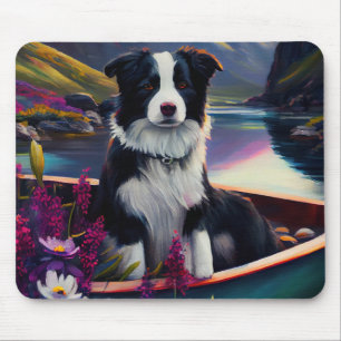 Mousepad Border Collie em uma Canoa: Uma Aventura Cênica