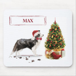 Mousepad Border Collie Engraçado Cachorro Natal com Árvore