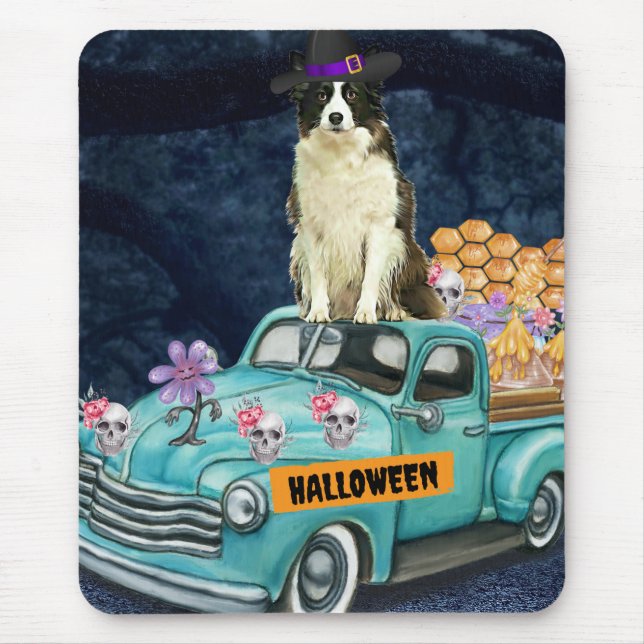 Mousepad Border Collie Halloween Caminhão Noite Assustadora (Frente)