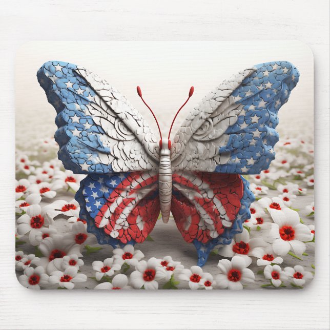 MOUSEPAD BORRACHA E FLORES DE PATRIÓTICOS BRANCOS VERMELHOS (Frente)