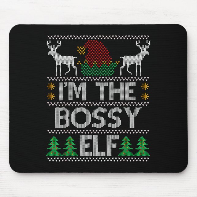 Mousepad Bossy Elf Matching Family Group Christmas Party Pa (Frente)