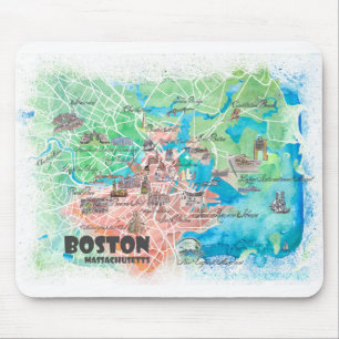 Mousepad Boston Massachusetts EUA - Mapa Ilustrado e Estrad
