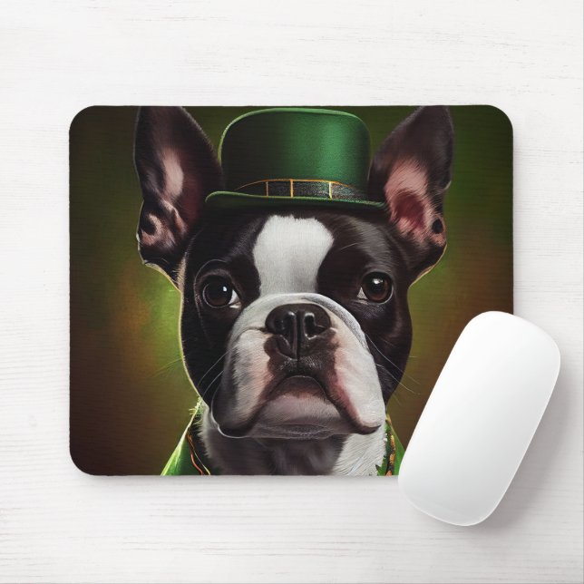 Mousepad Boston Terrier cão na Rua. (Com mouse)